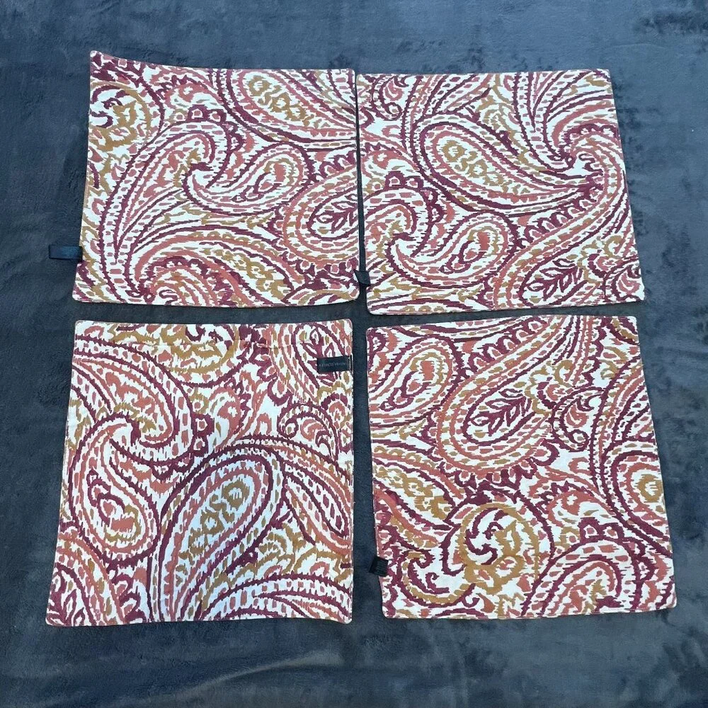 Cynthia Rowley‎ Set Of 4 Paisley Cotton Placemats Square Reversible 100% Cotton